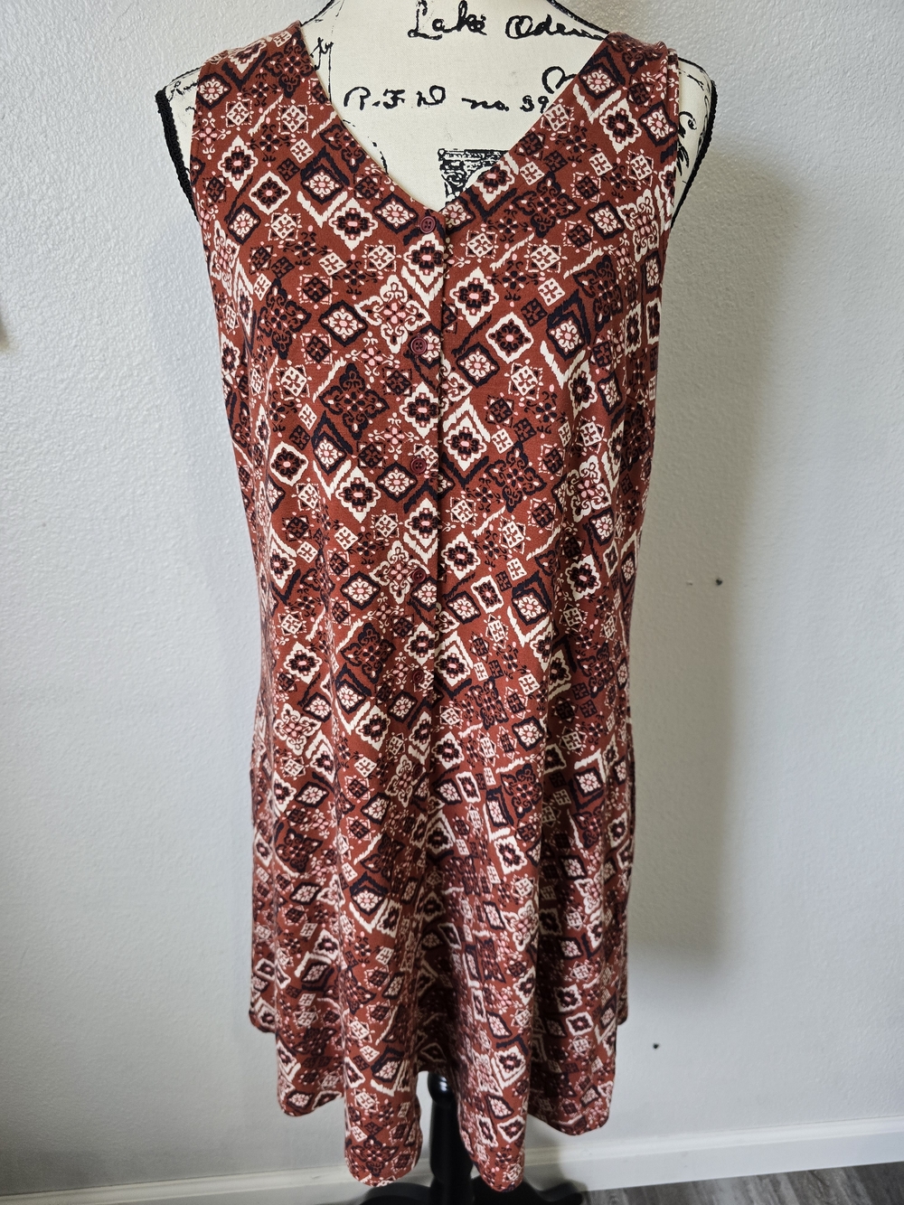 Garnet Hill Paisley V Neck Sleeveless Dress, Medium
